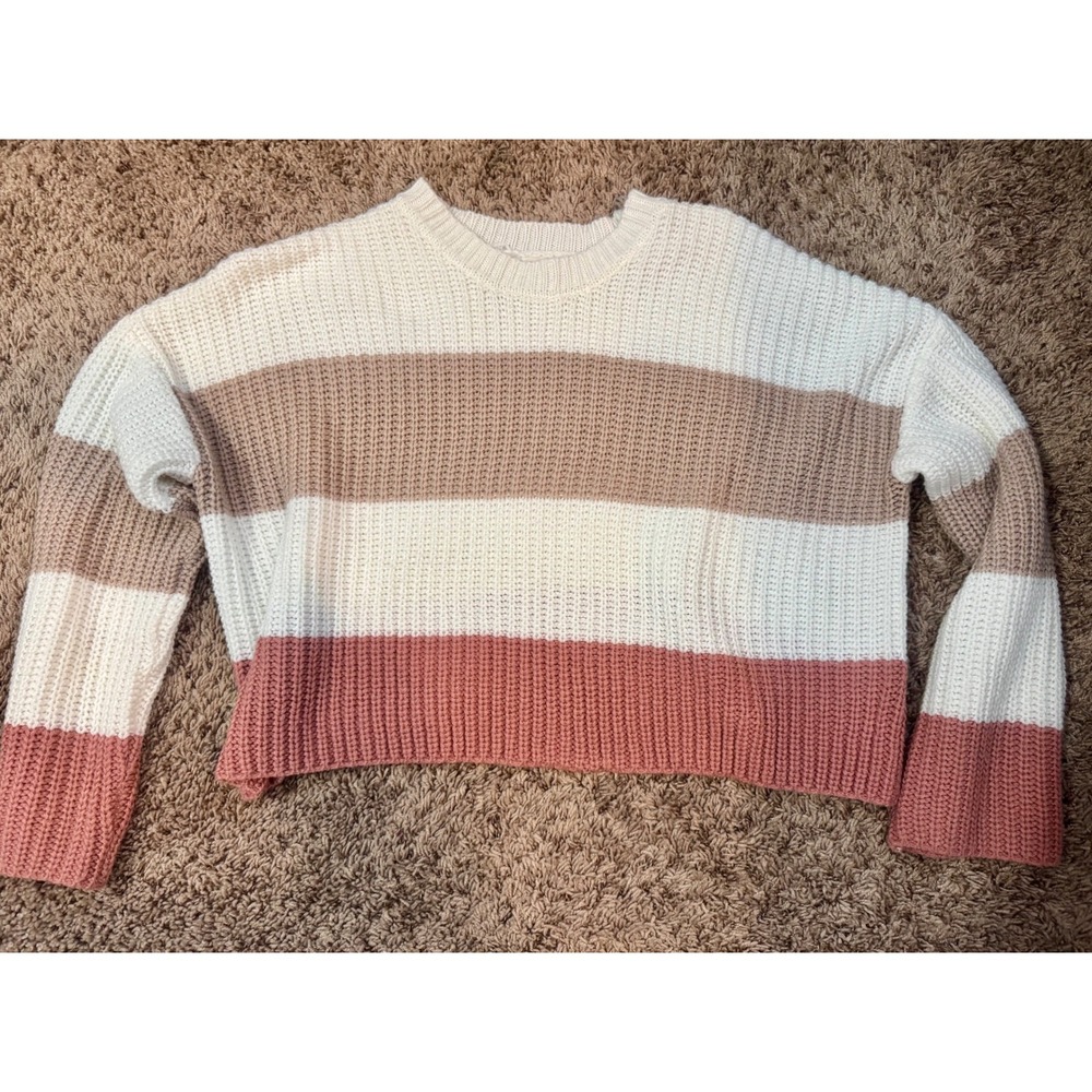 Moon & Madison Cropped Striped Knit Sweater M‎ Neutral Tones